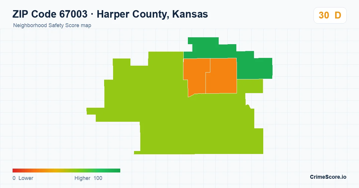 ZIP Code 67003 in Harper County, Kansas neighborhood Safety Score map