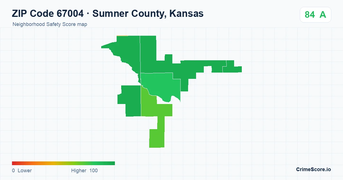ZIP Code 67004 in Sumner County, Kansas neighborhood Safety Score map