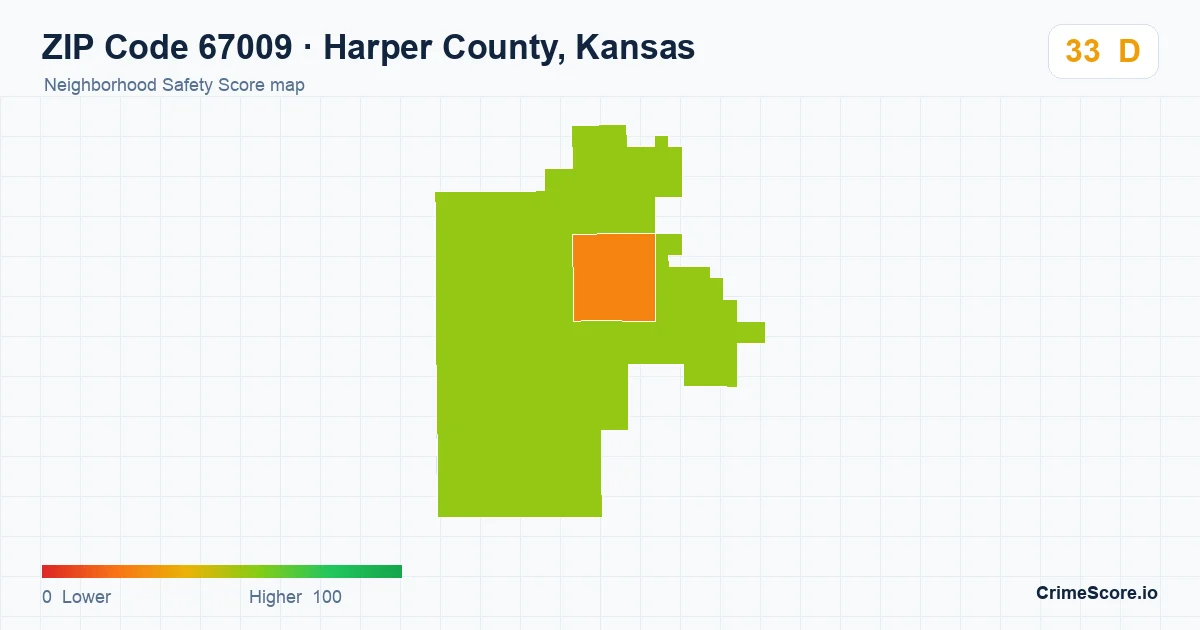ZIP Code 67009 in Harper County, Kansas neighborhood Safety Score map