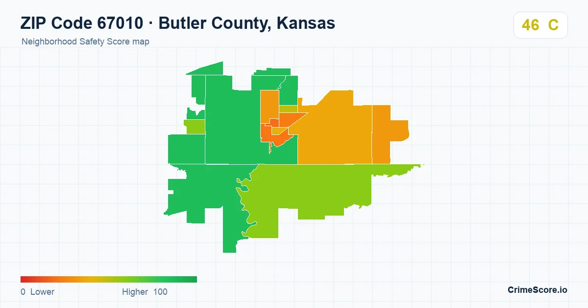 ZIP Code 67010 in Butler County, Kansas neighborhood Safety Score map
