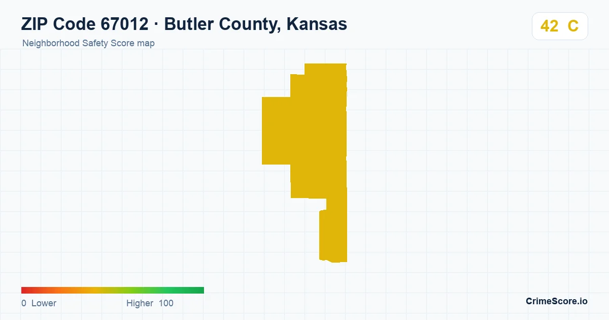ZIP Code 67012 in Butler County, Kansas neighborhood Safety Score map