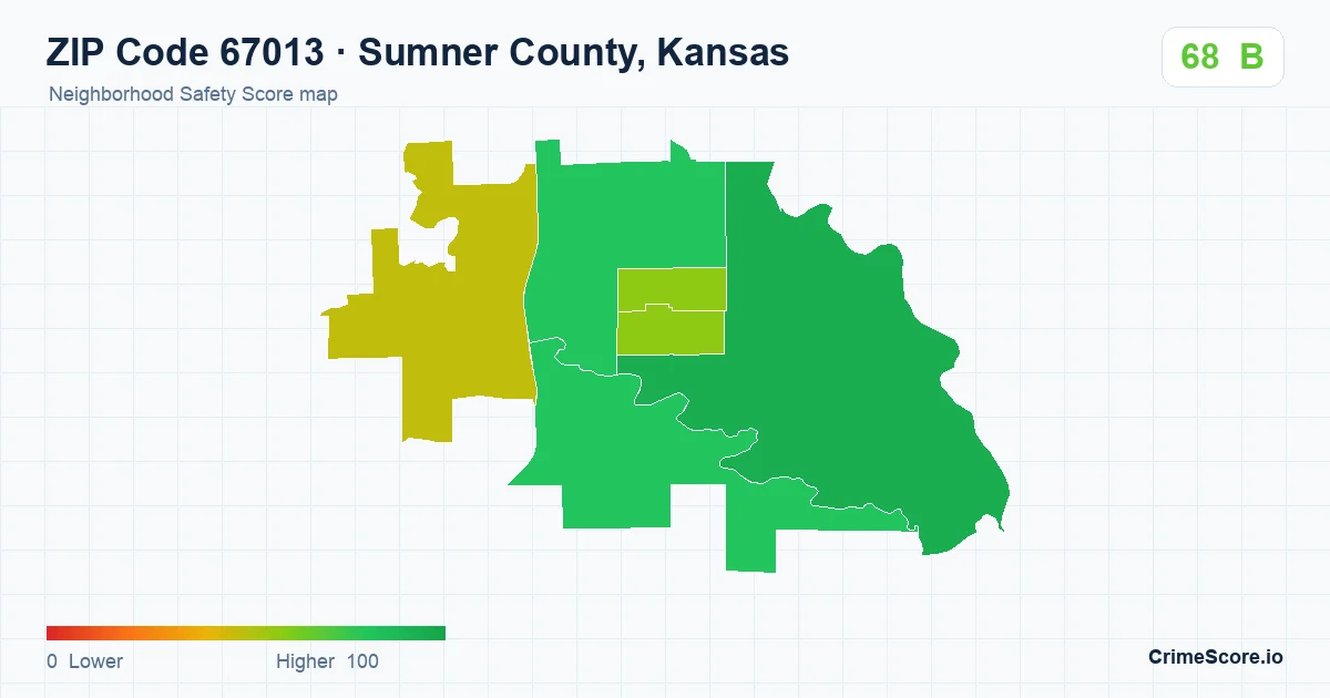 ZIP Code 67013 in Sumner County, Kansas neighborhood Safety Score map