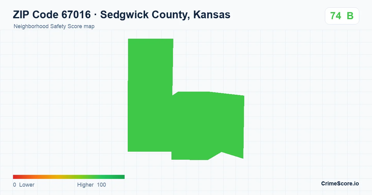 ZIP Code 67016 in Sedgwick County, Kansas neighborhood Safety Score map