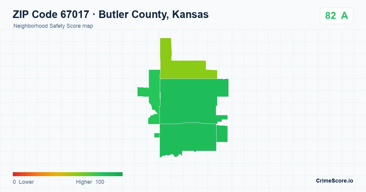ZIP Code 67017 in Butler County, Kansas neighborhood Safety Score map