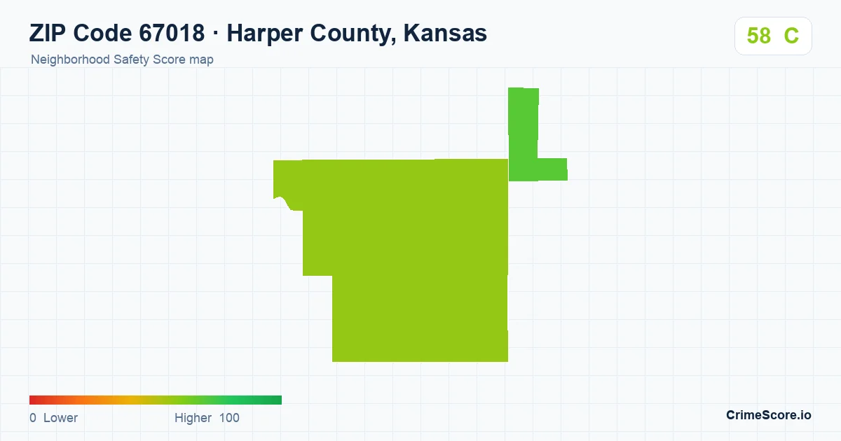 ZIP Code 67018 in Harper County, Kansas neighborhood Safety Score map