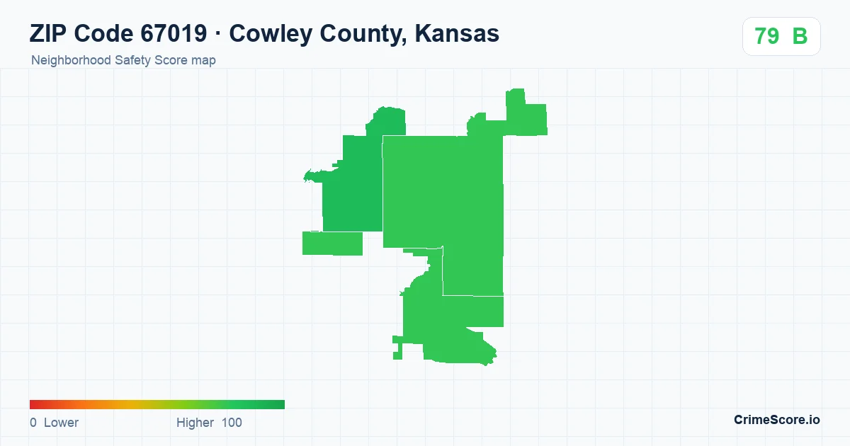 ZIP Code 67019 in Cowley County, Kansas neighborhood Safety Score map