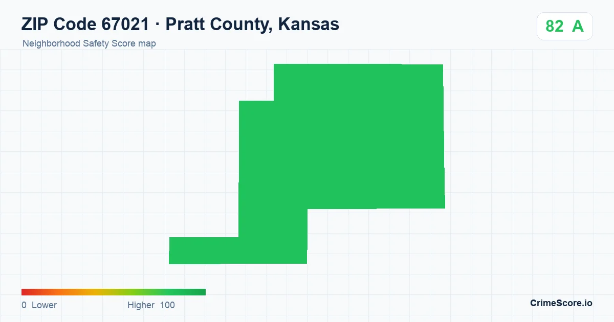 ZIP Code 67021 in Pratt County, Kansas neighborhood Safety Score map