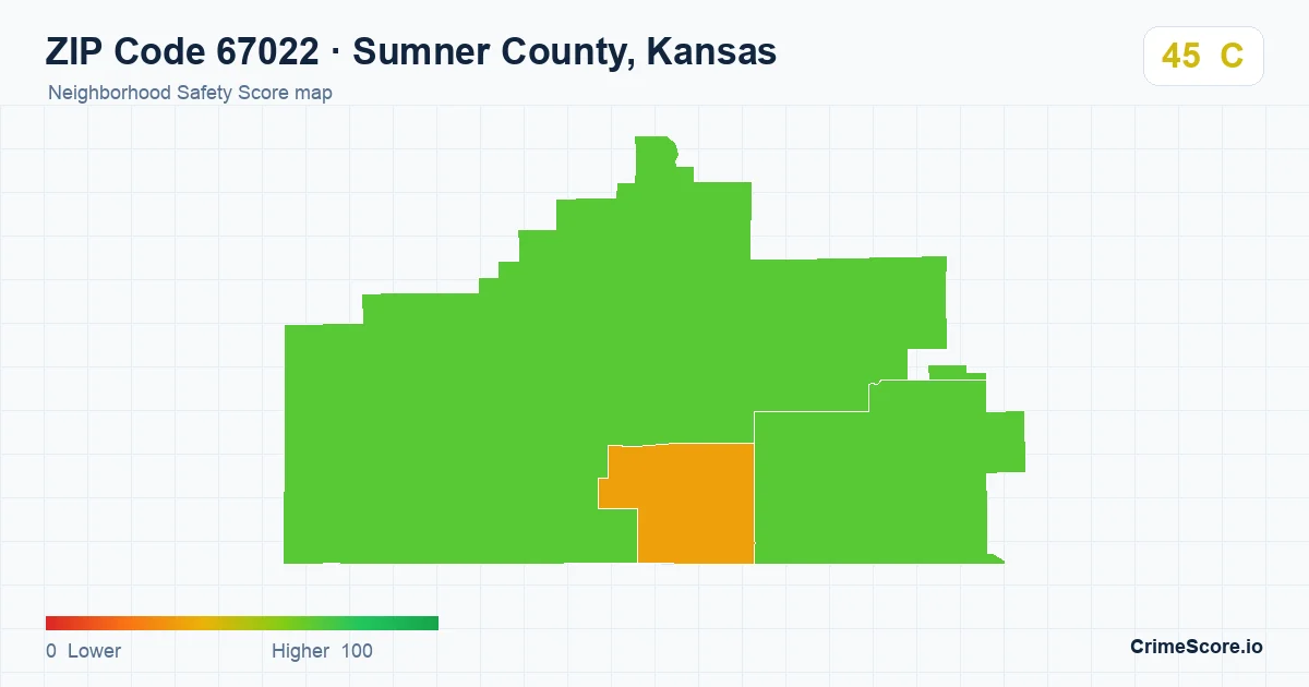 ZIP Code 67022 in Sumner County, Kansas neighborhood Safety Score map