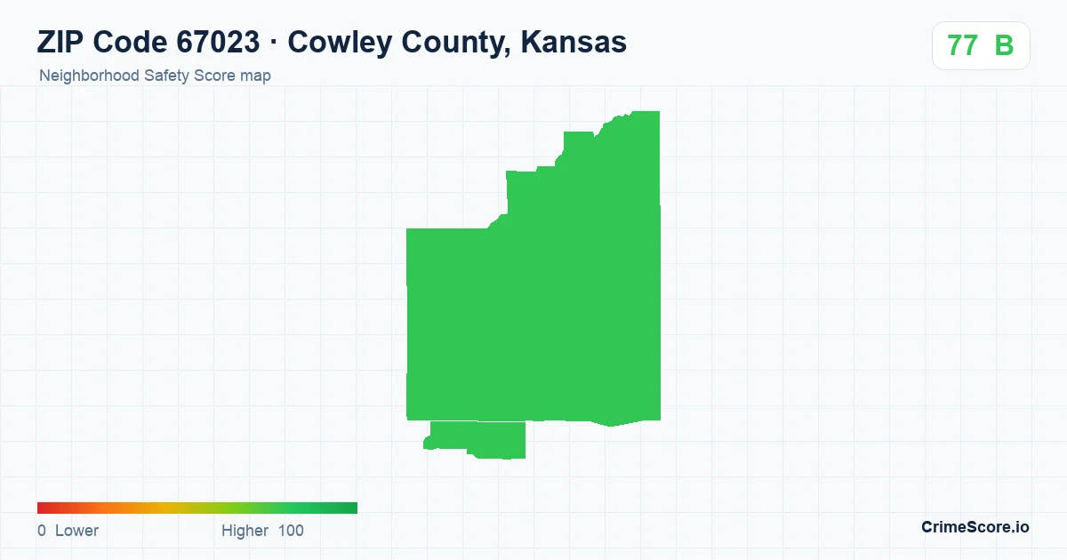 ZIP Code 67023 in Cowley County, Kansas neighborhood Safety Score map