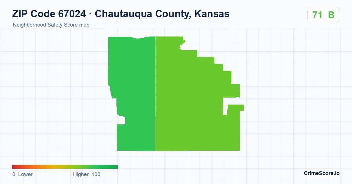 ZIP Code 67024 in Chautauqua County, Kansas neighborhood Safety Score map