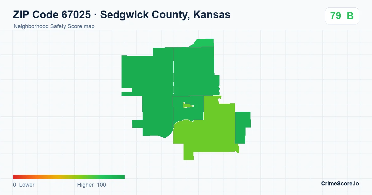 ZIP Code 67025 in Sedgwick County, Kansas neighborhood Safety Score map