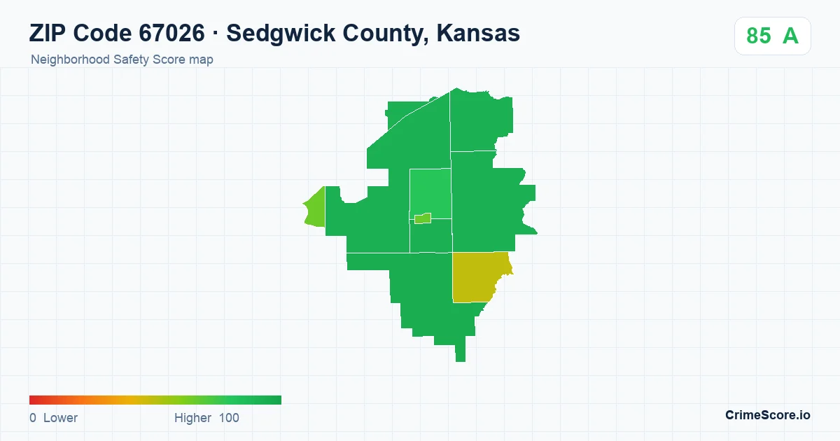ZIP Code 67026 in Sedgwick County, Kansas neighborhood Safety Score map