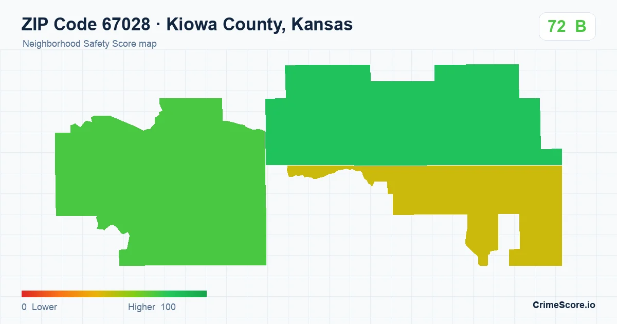 ZIP Code 67028 in Kiowa County, Kansas neighborhood Safety Score map