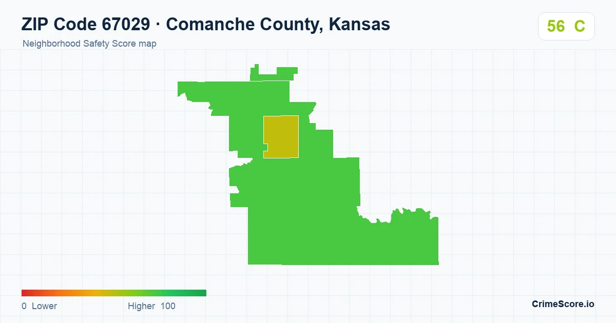 ZIP Code 67029 in Comanche County, Kansas neighborhood Safety Score map