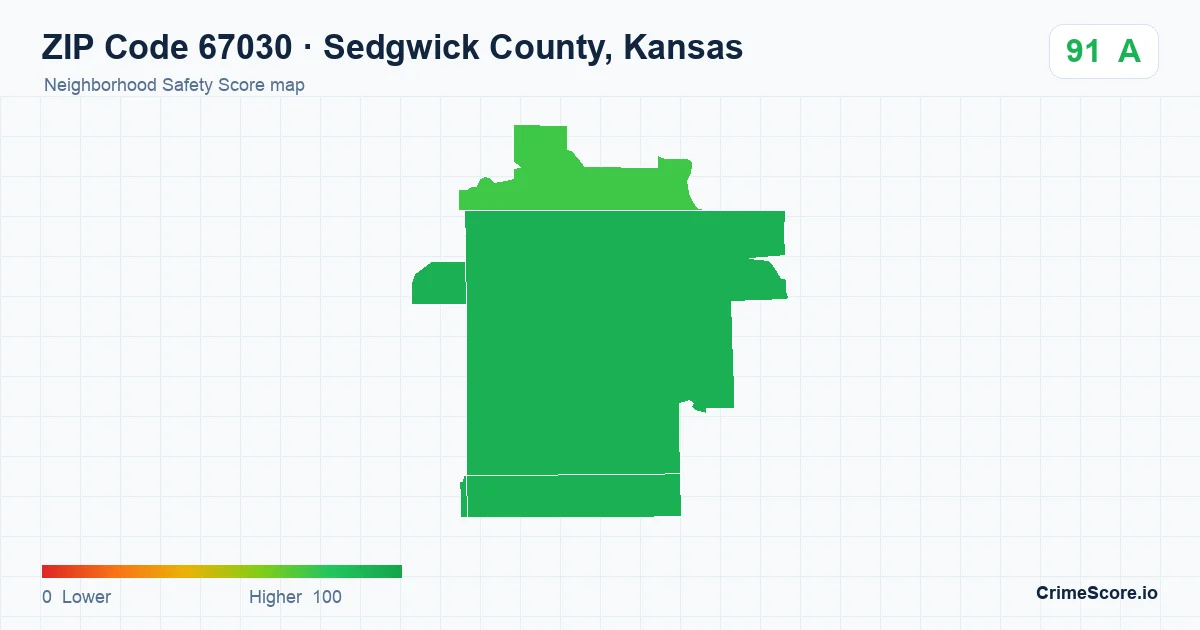 ZIP Code 67030 in Sedgwick County, Kansas neighborhood Safety Score map