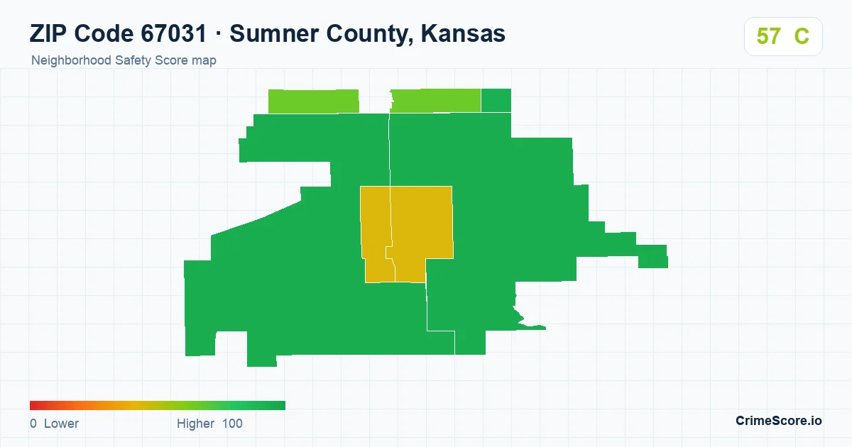 ZIP Code 67031 in Sumner County, Kansas neighborhood Safety Score map
