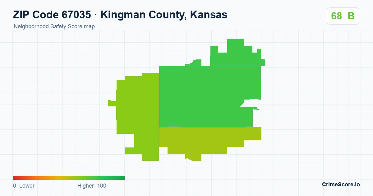 ZIP Code 67035 in Kingman County, Kansas neighborhood Safety Score map