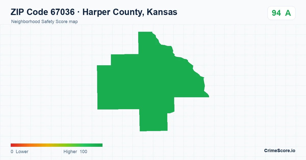 ZIP Code 67036 in Harper County, Kansas neighborhood Safety Score map