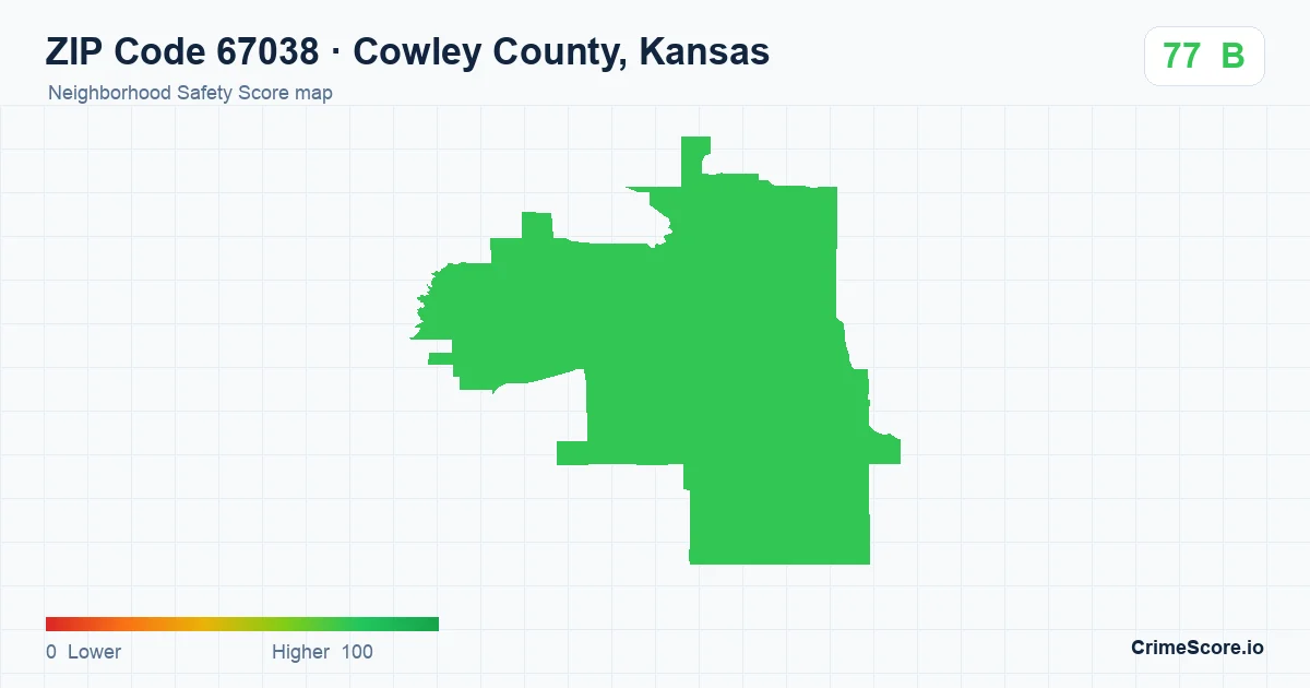 ZIP Code 67038 in Cowley County, Kansas neighborhood Safety Score map