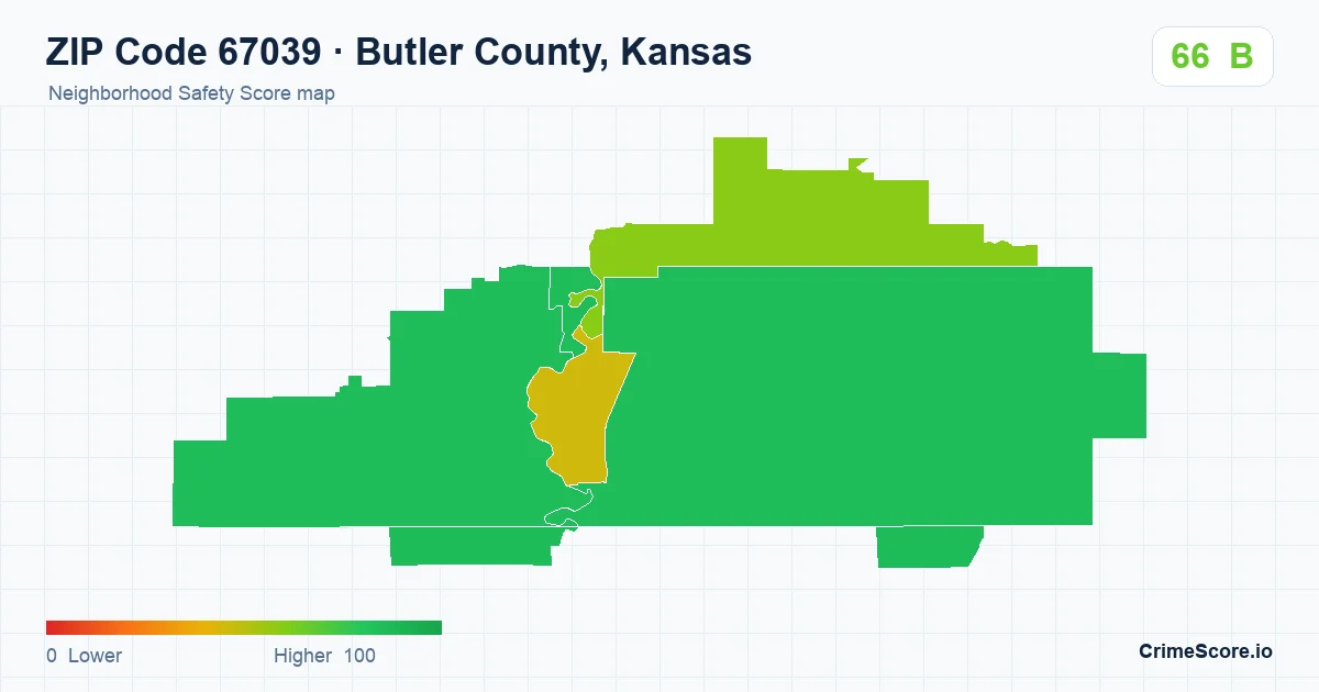 ZIP Code 67039 in Butler County, Kansas neighborhood Safety Score map