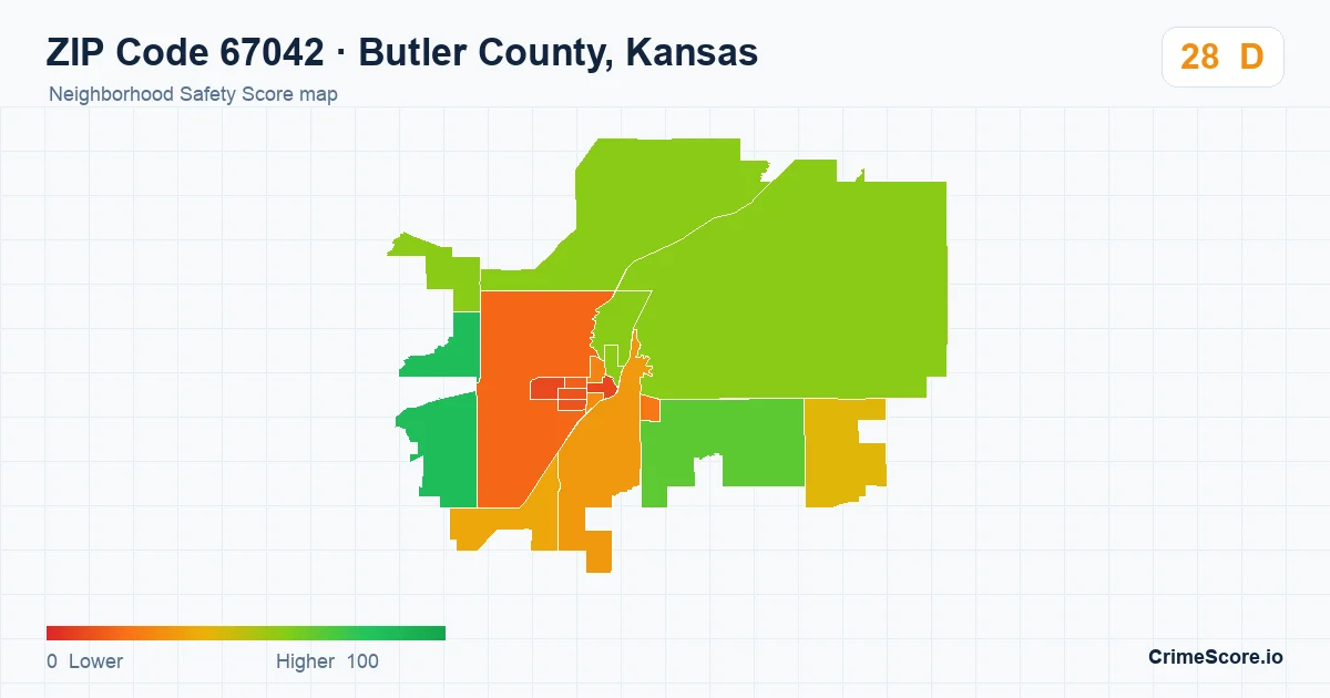 ZIP Code 67042 in Butler County, Kansas neighborhood Safety Score map
