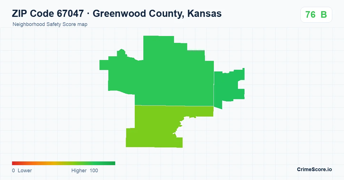 ZIP Code 67047 in Greenwood County, Kansas neighborhood Safety Score map