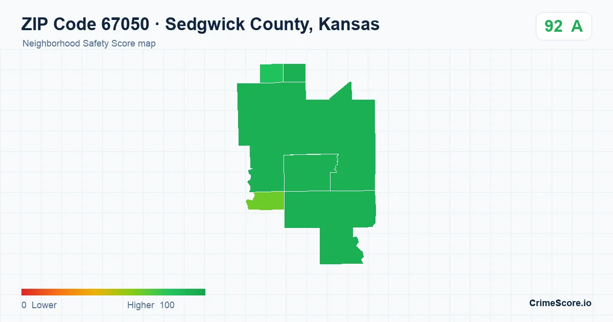 ZIP Code 67050 in Sedgwick County, Kansas neighborhood Safety Score map