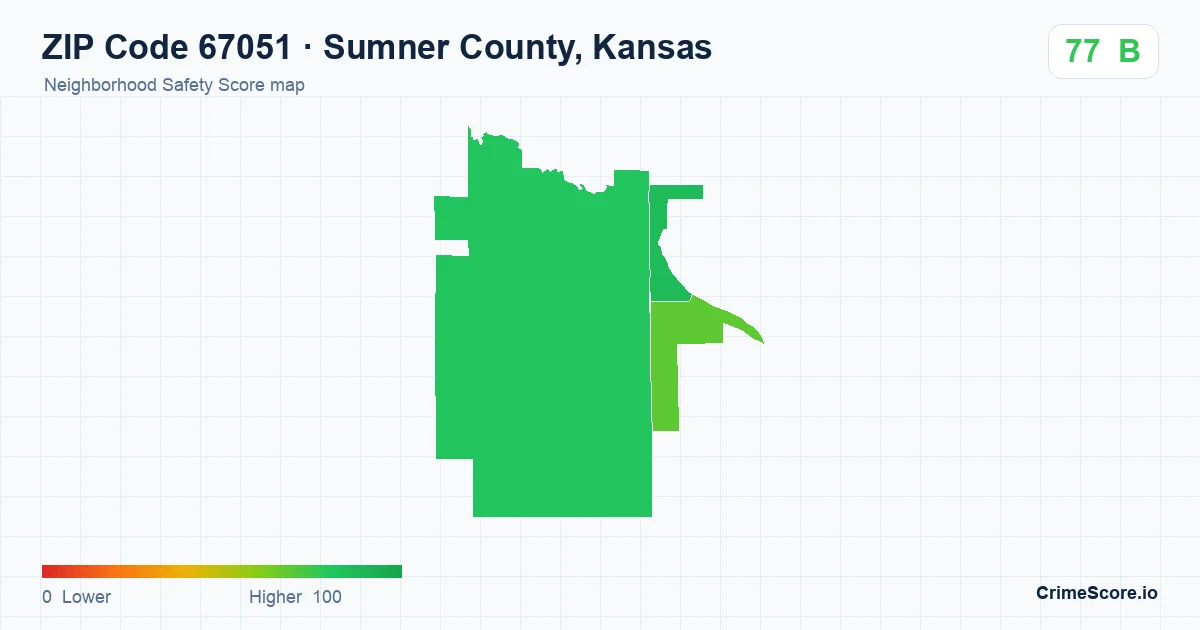 ZIP Code 67051 in Sumner County, Kansas neighborhood Safety Score map
