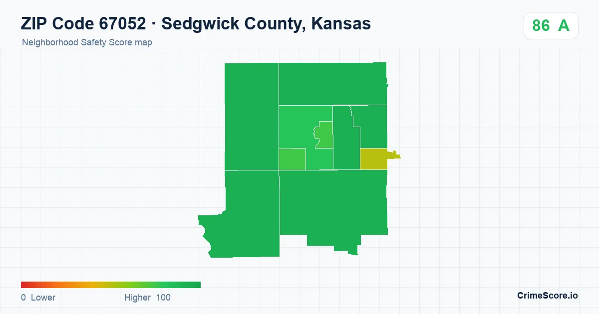ZIP Code 67052 in Sedgwick County, Kansas neighborhood Safety Score map