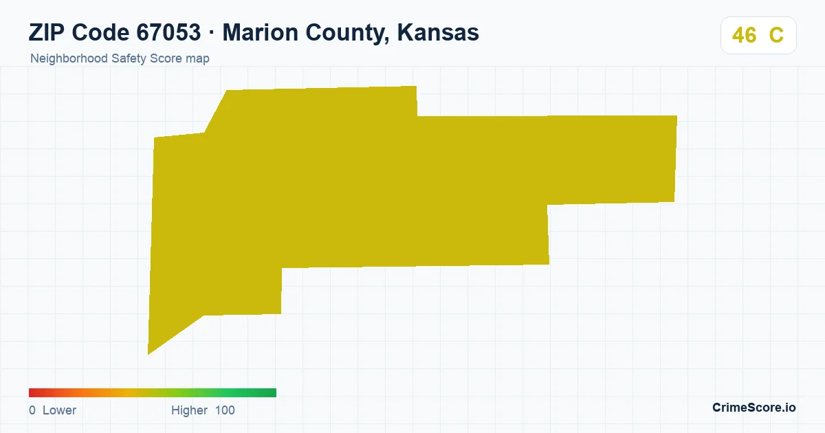 ZIP Code 67053 in Marion County, Kansas neighborhood Safety Score map