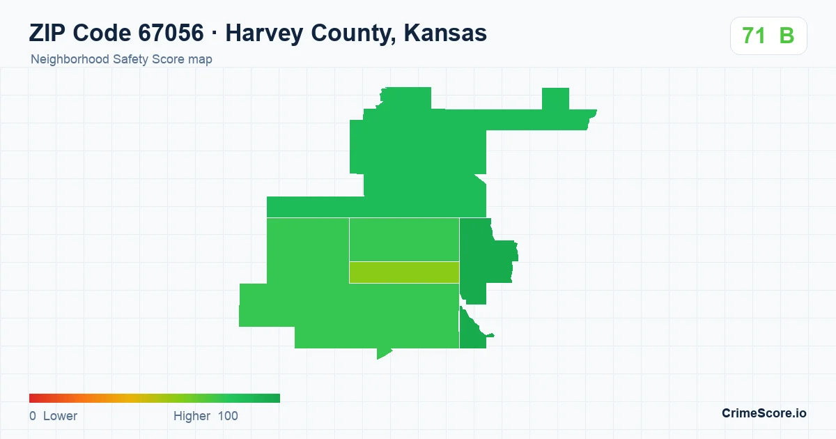 ZIP Code 67056 in Harvey County, Kansas neighborhood Safety Score map