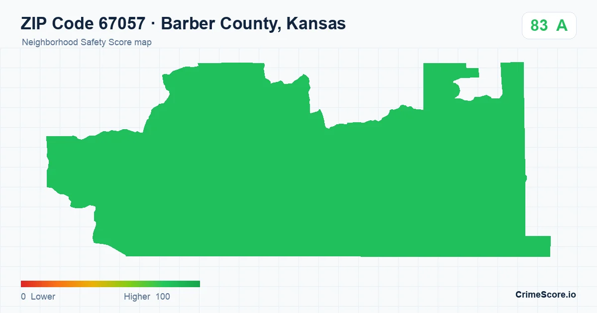 ZIP Code 67057 in Barber County, Kansas neighborhood Safety Score map