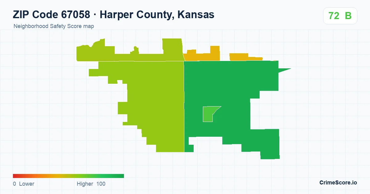 ZIP Code 67058 in Harper County, Kansas neighborhood Safety Score map