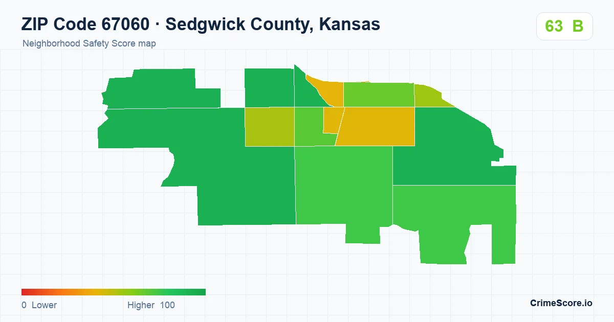 ZIP Code 67060 in Sedgwick County, Kansas neighborhood Safety Score map