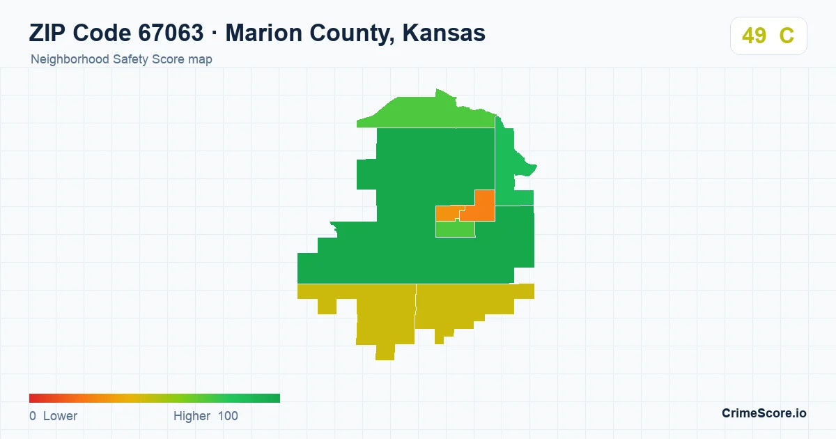 ZIP Code 67063 in Marion County, Kansas neighborhood Safety Score map