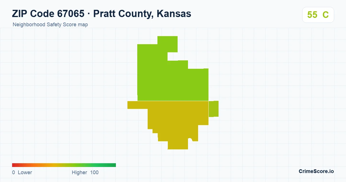 ZIP Code 67065 in Pratt County, Kansas neighborhood Safety Score map