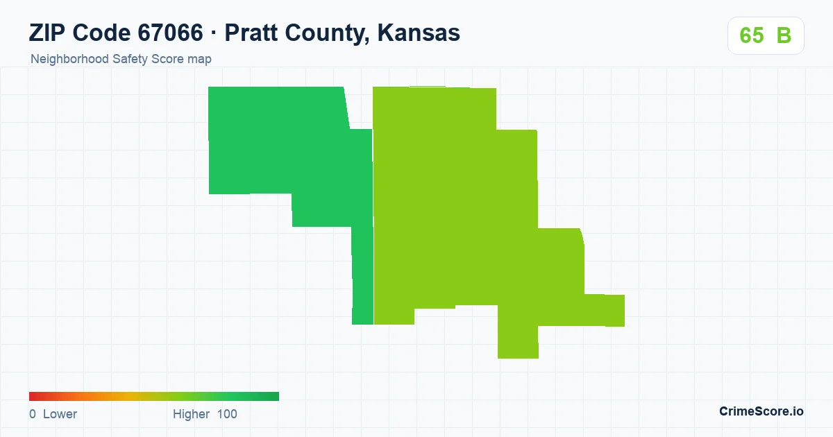 ZIP Code 67066 in Pratt County, Kansas neighborhood Safety Score map