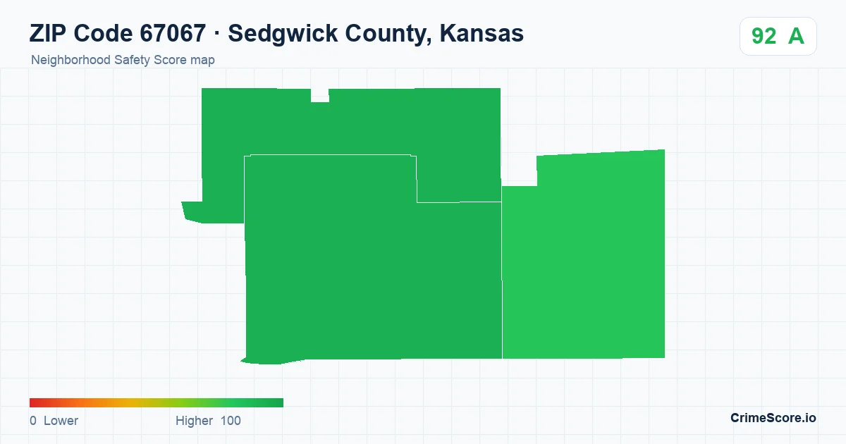 ZIP Code 67067 in Sedgwick County, Kansas neighborhood Safety Score map