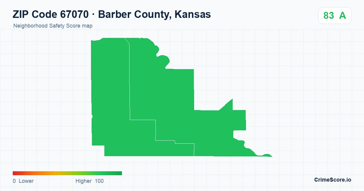 ZIP Code 67070 in Barber County, Kansas neighborhood Safety Score map