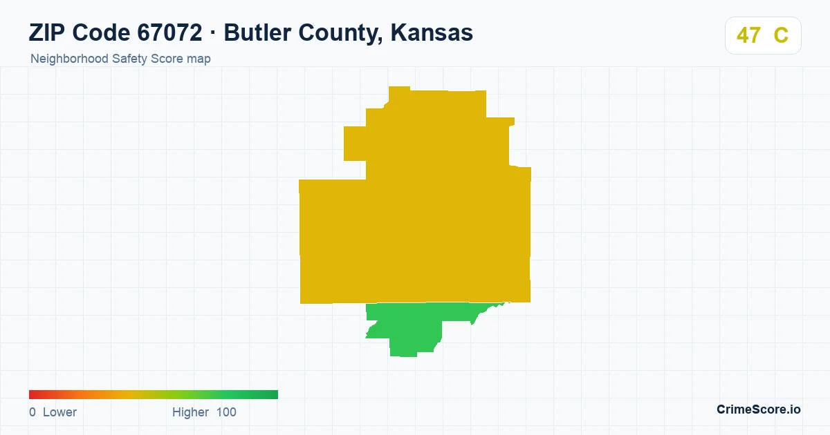 ZIP Code 67072 in Butler County, Kansas neighborhood Safety Score map