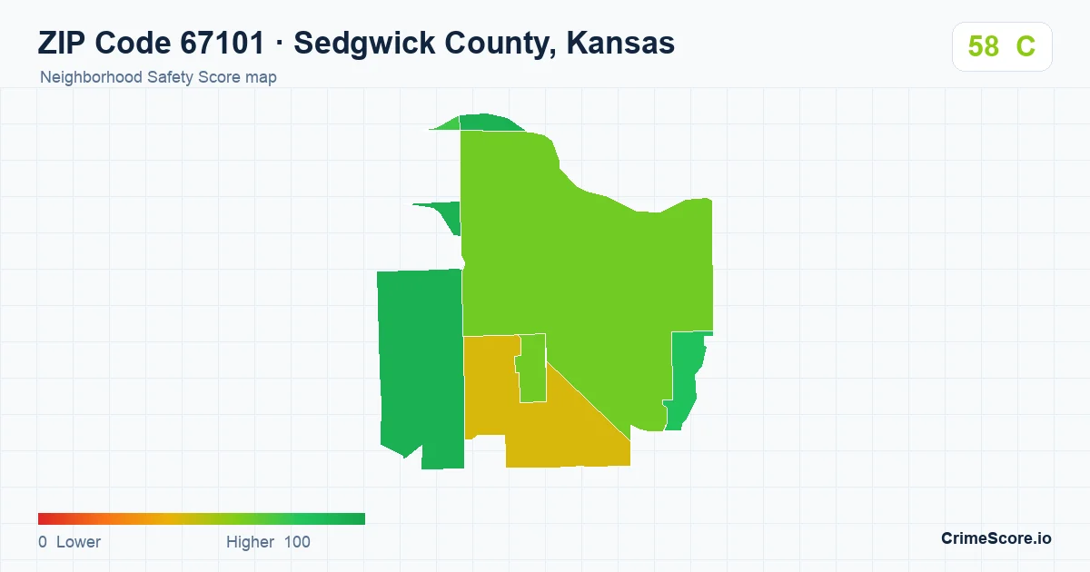 ZIP Code 67101 in Sedgwick County, Kansas neighborhood Safety Score map
