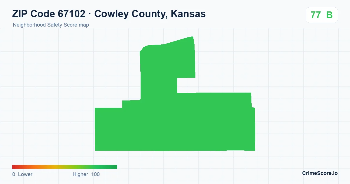 ZIP Code 67102 in Cowley County, Kansas neighborhood Safety Score map