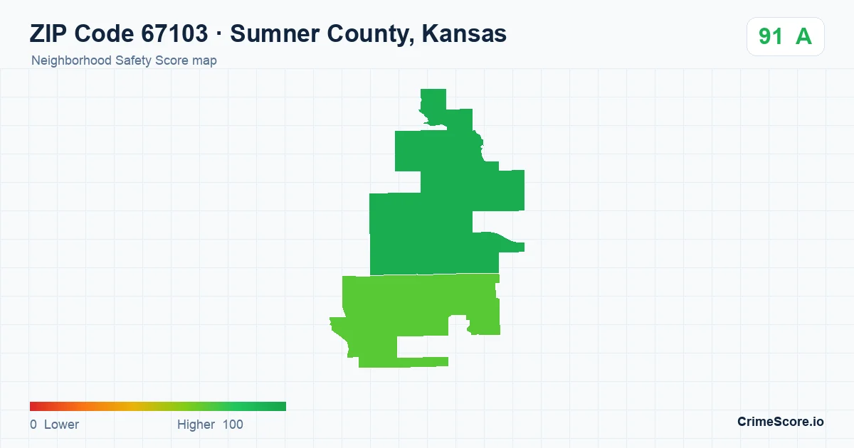 ZIP Code 67103 in Sumner County, Kansas neighborhood Safety Score map