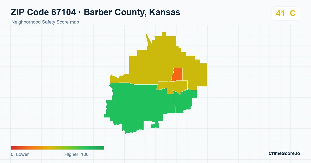 ZIP Code 67104 in Barber County, Kansas neighborhood Safety Score map