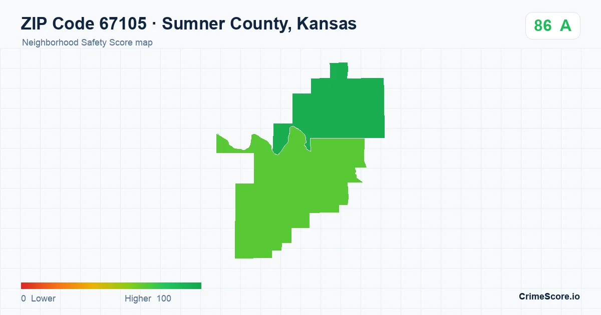 ZIP Code 67105 in Sumner County, Kansas neighborhood Safety Score map