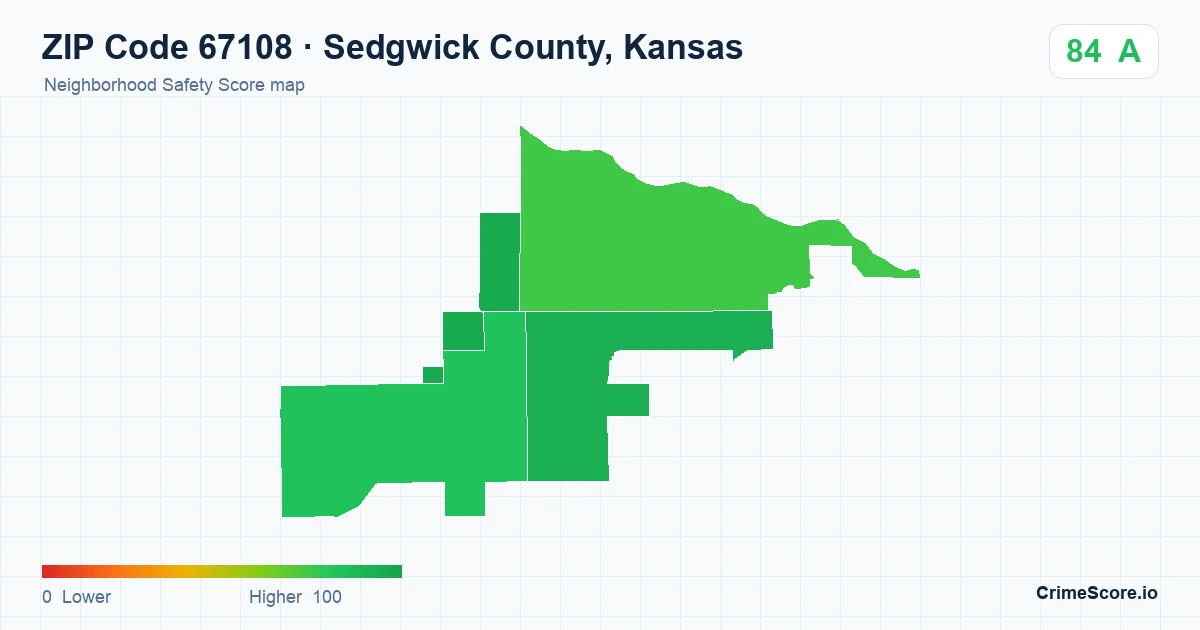 ZIP Code 67108 in Sedgwick County, Kansas neighborhood Safety Score map
