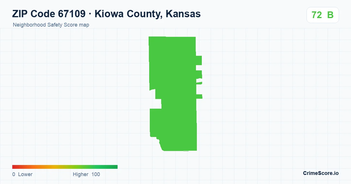 ZIP Code 67109 in Kiowa County, Kansas neighborhood Safety Score map