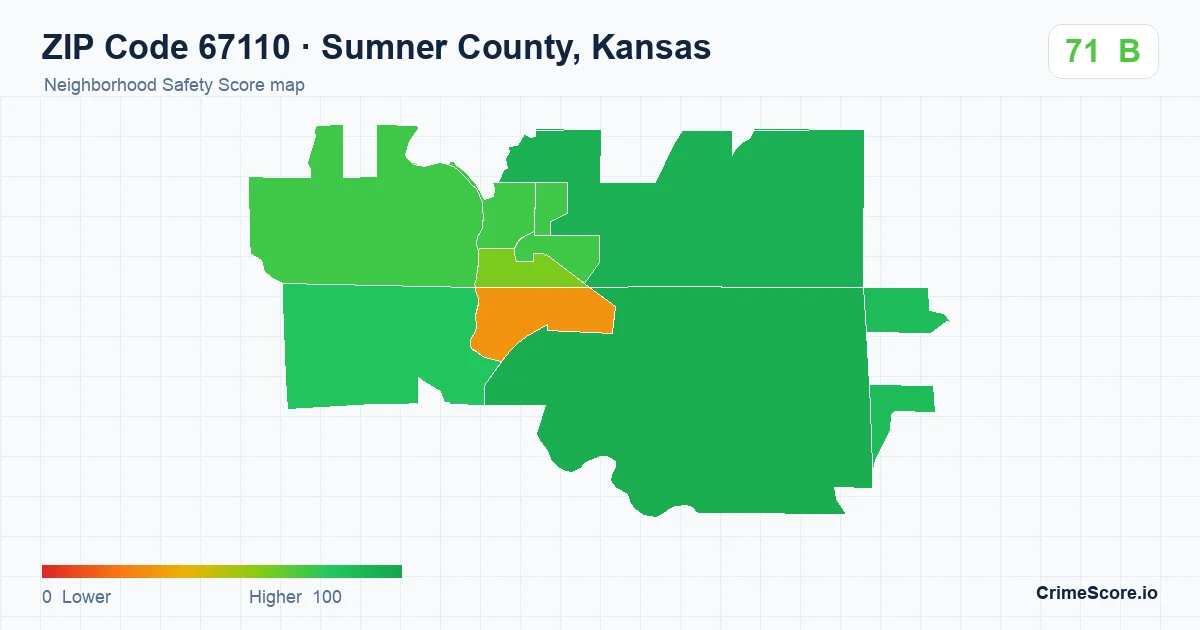 ZIP Code 67110 in Sumner County, Kansas neighborhood Safety Score map