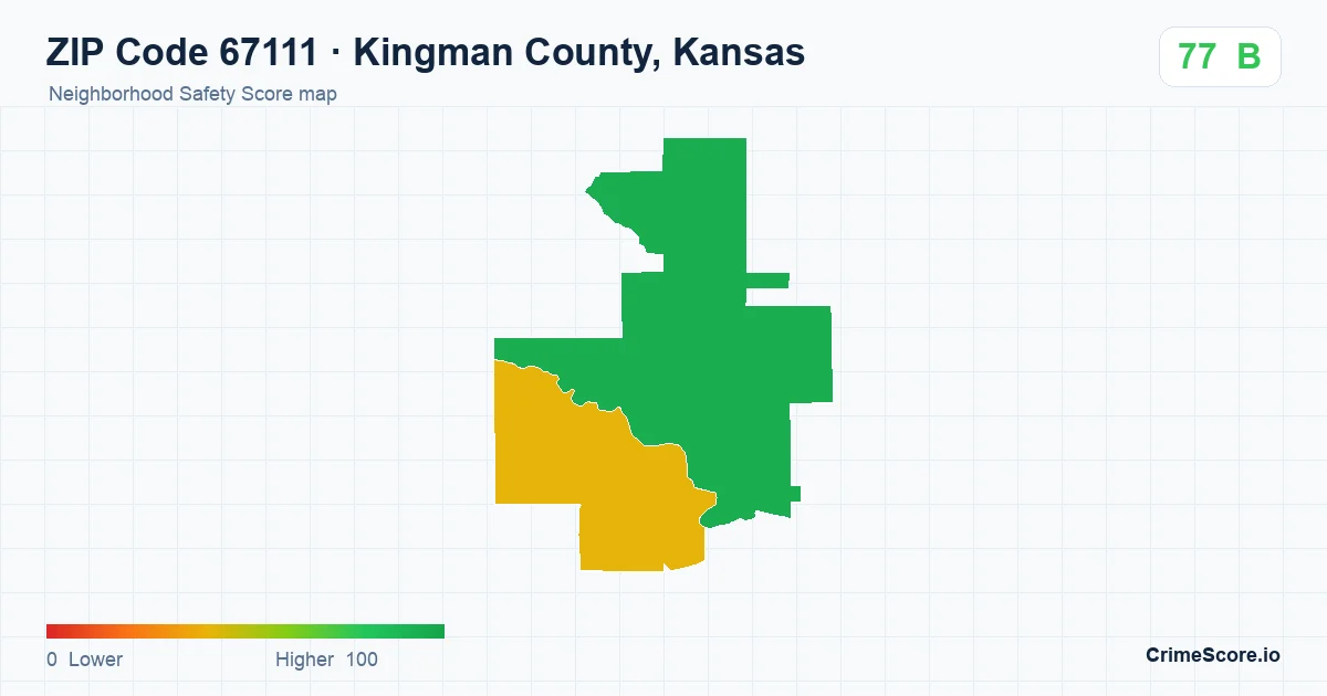 ZIP Code 67111 in Kingman County, Kansas neighborhood Safety Score map
