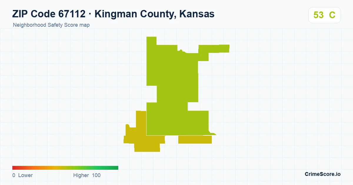 ZIP Code 67112 in Kingman County, Kansas neighborhood Safety Score map
